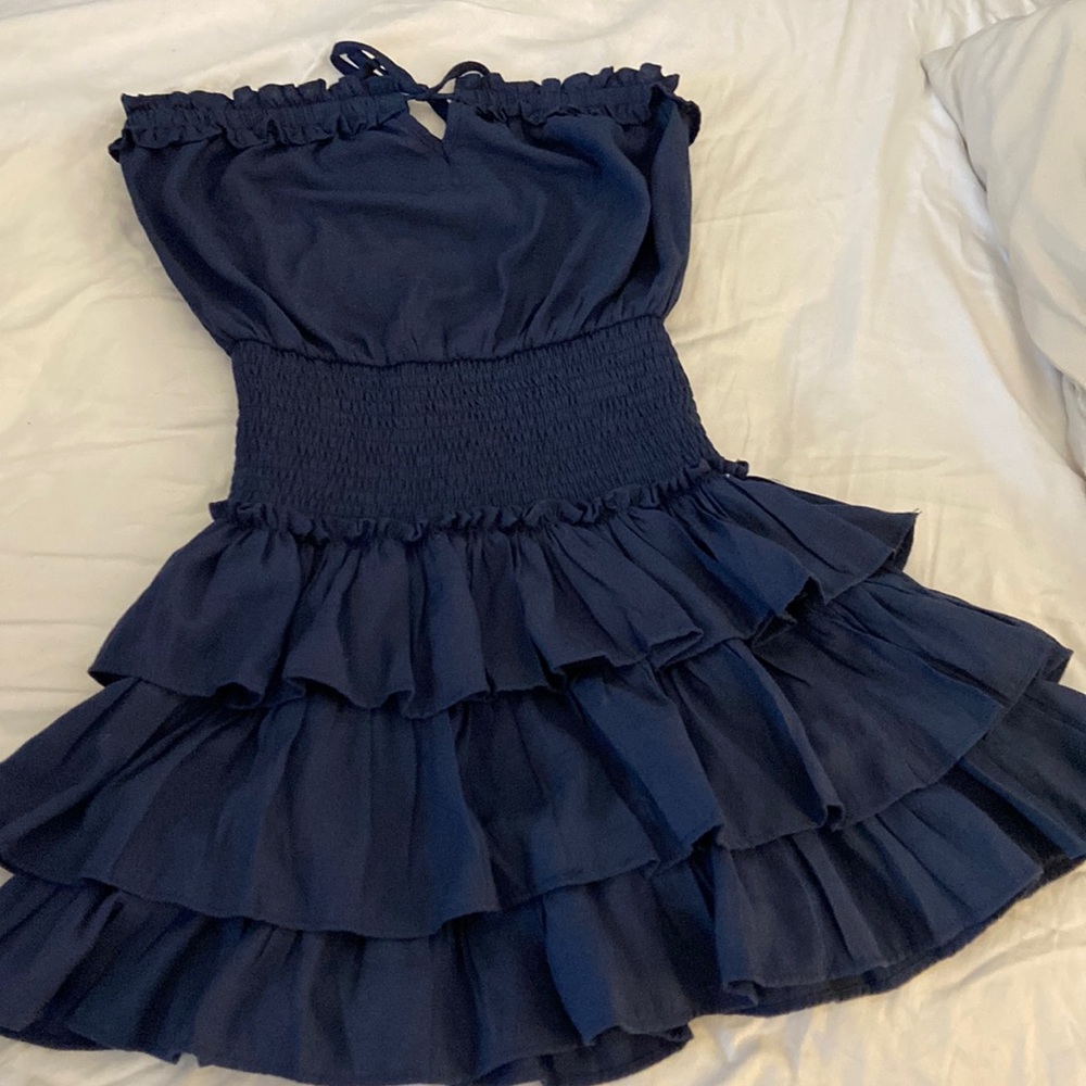 Tropical dark blue strapless dress